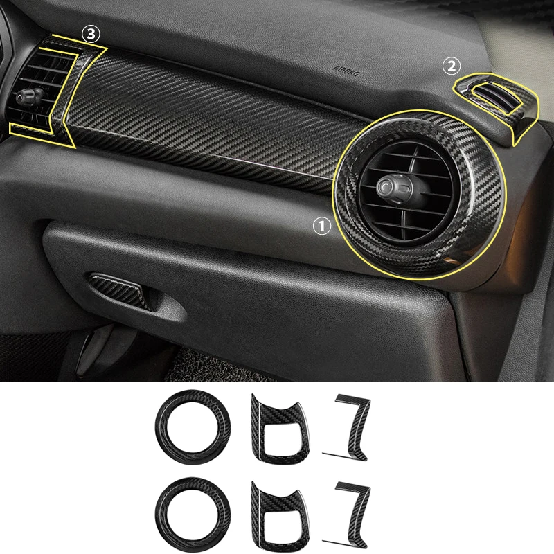 6pcs Carbon Fiber Air Outlet Circle Cover Conditioner Ring Decoration Trim For Mini Cooper F55 F56 Hatchback F57 Convertible