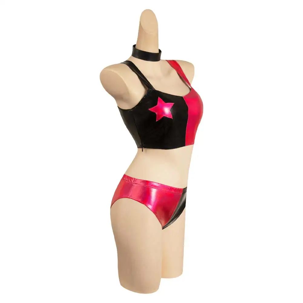 Barbier-Maillot de bain Anime Quinzel pour femme, haut de bikini, short sexy, costume de cosplay, tenues de natation, fête d'Halloween et de carnaval, trempé, rose