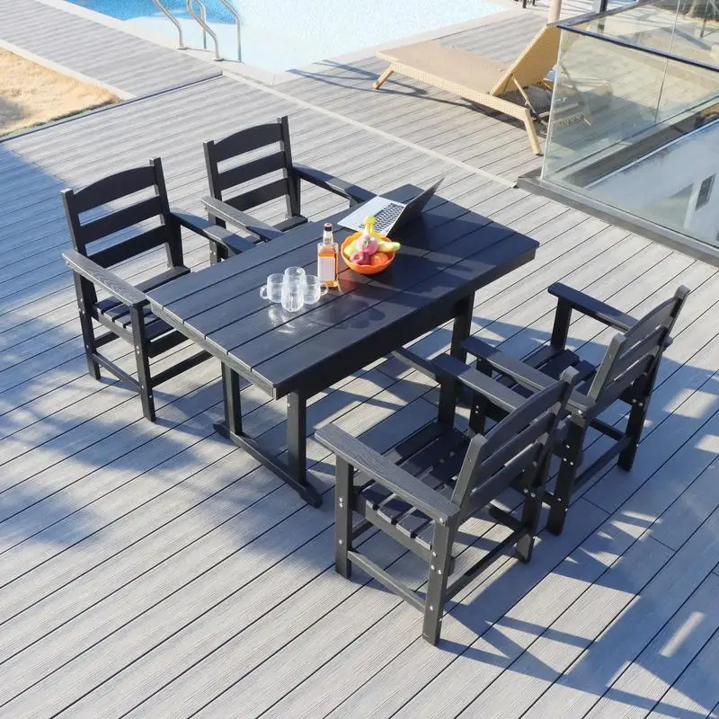 

5-Pc HDPE Outdoor Dining Set for 4, 51'' Table & Chairs for Garden, Backyard, Lawn, Poolside - Black