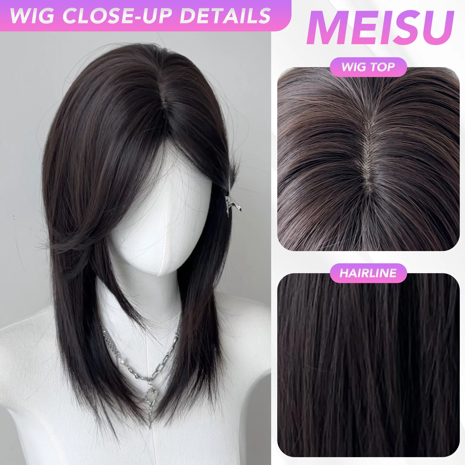 MEISU 20 Inch Synthetic Silver White Bangs Wig length Straight Unisex Wig Fiber Heat resistant Natural Party or Selfie