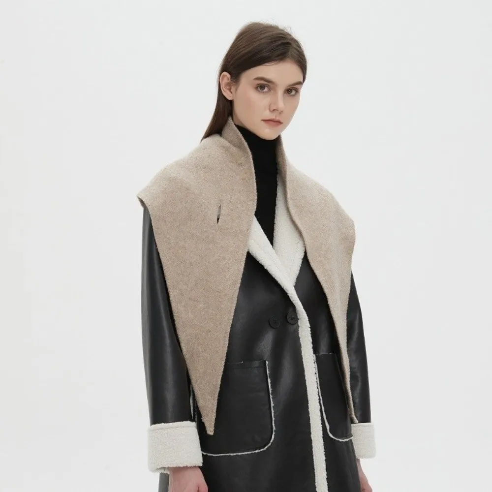 Fashion Imitation Cashmere Women Shawl Solid Color Thickened Knitted Triangle Scarf Soft Winter Warm Wool Blended Shawl