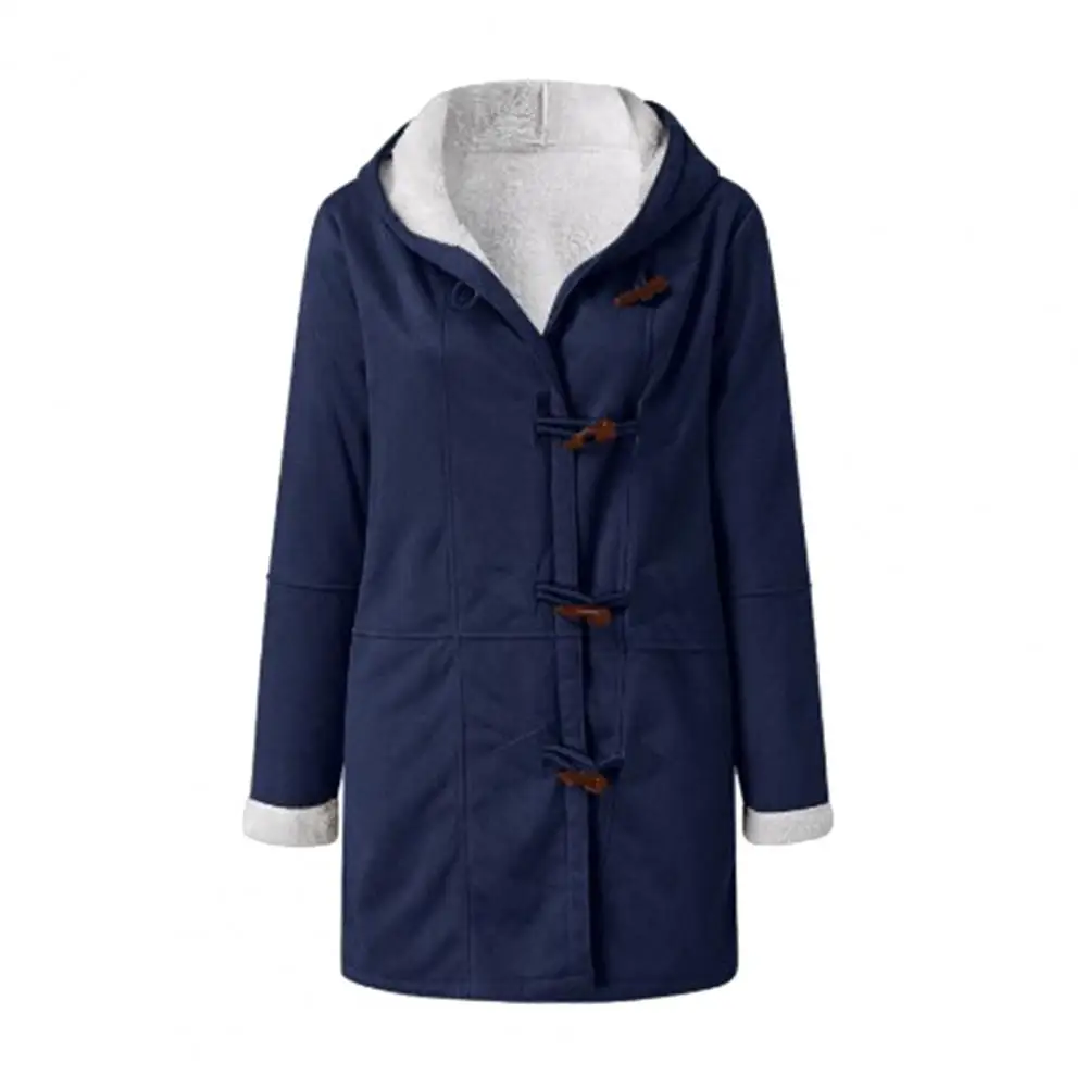 New Warm Outwear Women Winter Large Size Solid Plus Velvet Coat Long Sleeve Pocket Overcoat Ladies Hooded Coat 2025 With Pockets