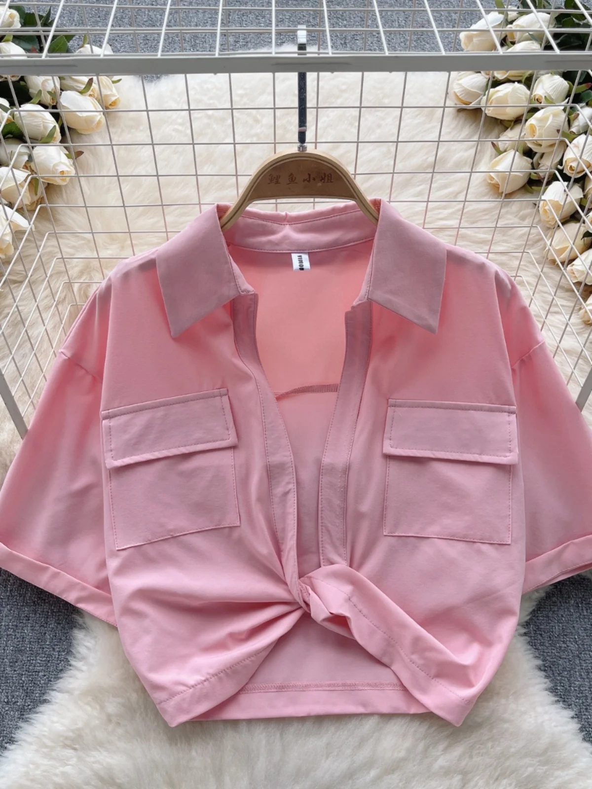 

Sweet Cool Spicy Girl Sle ort Sve irt Women Summer V Ne Knot Design Pure Desire Belly Button Exposure Top