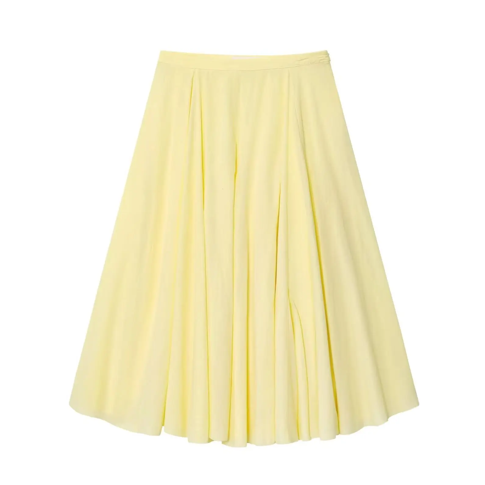 KONDALA Chic Yellow Elegant Holiday Casual Loose Woman Skirts Y2K Fashion 2025 Beach Streetwear Zipper Mujer Pleated Long Skirts