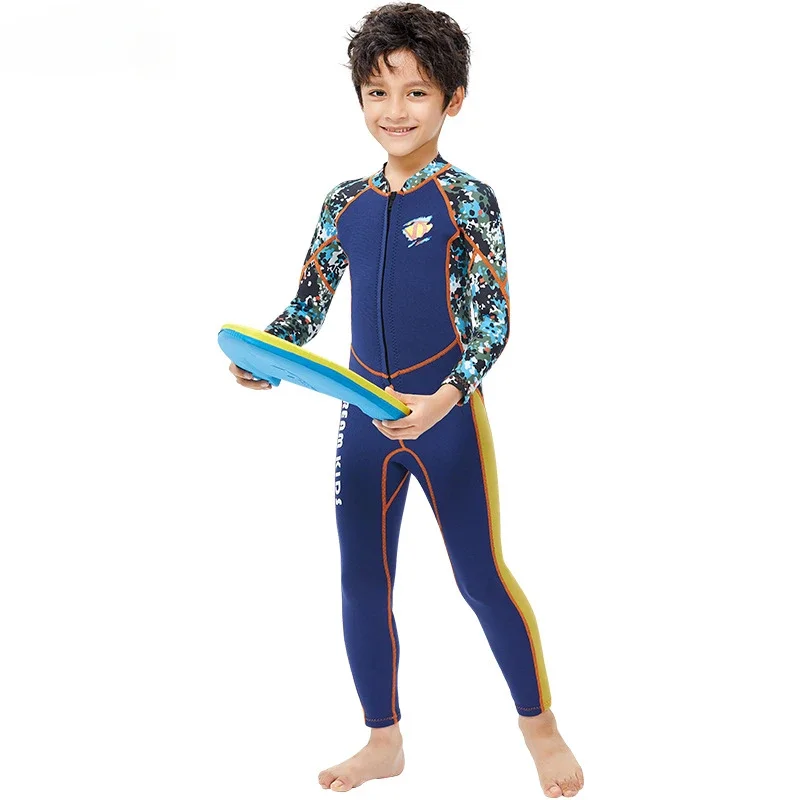 DIVE&SAIL Kids Wetsuits 2.5mm Long Sleeve Thermal Full Body Diving Suit for Snorkeling Surfing Winter Swimming