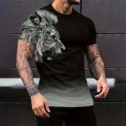 Lion Pattern Print Men's Vintage T-Shirt Gradient Graphic Tee Men's Summer Outdoor Casual Male Clothing Short Sleeve Top For Man