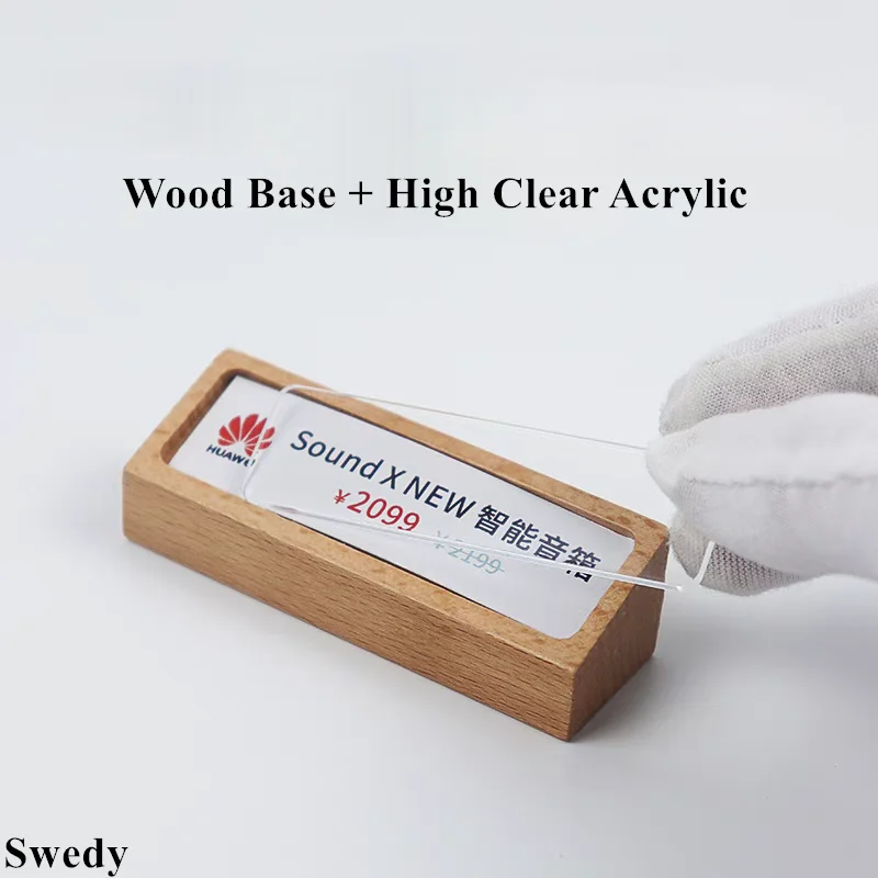 Small Wood Table Acrylic Label Holder Price Tags Displays Menu Paper Sign Holder Data Card Holder Display Stand