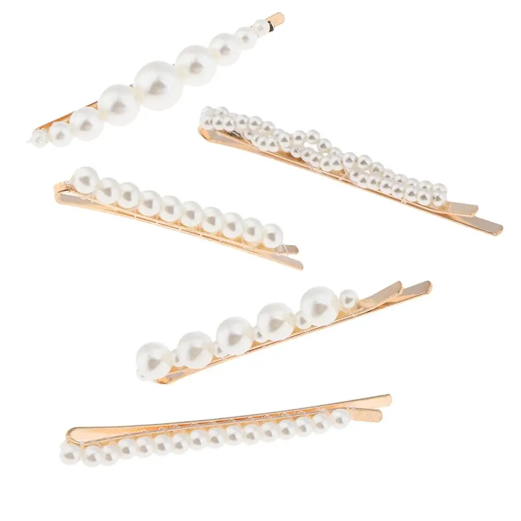 Womens Hair Clip Pins Pearl Bride Headwear Slide Clips Clamps