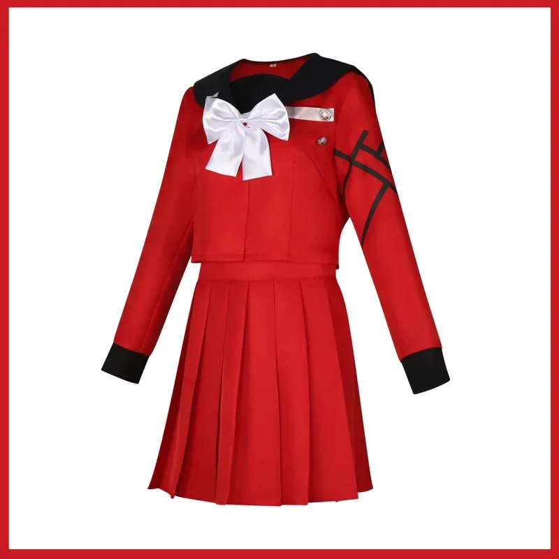 أنيمي المائة خط أكاديمية الدفاع الأخير Tsukumo كاكو تأثيري حلي شعر مستعار الأحمر زي مدرسي تنورة امرأة Kawaii الحرم الجامعي الدعاوى؛