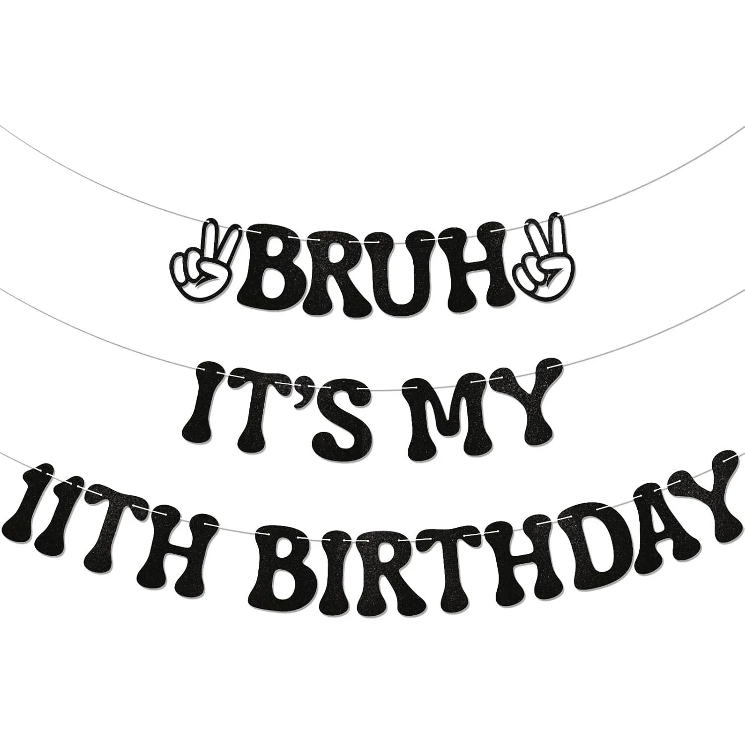 Bruh It's My 11th Birthday Banner – Jungengeburtstagsparty-Dekoration, Teen Boy Party Sign, Lustige Wimpelkette zum 11. Bruh-Geburtstag, schwarzes Glitzerpa