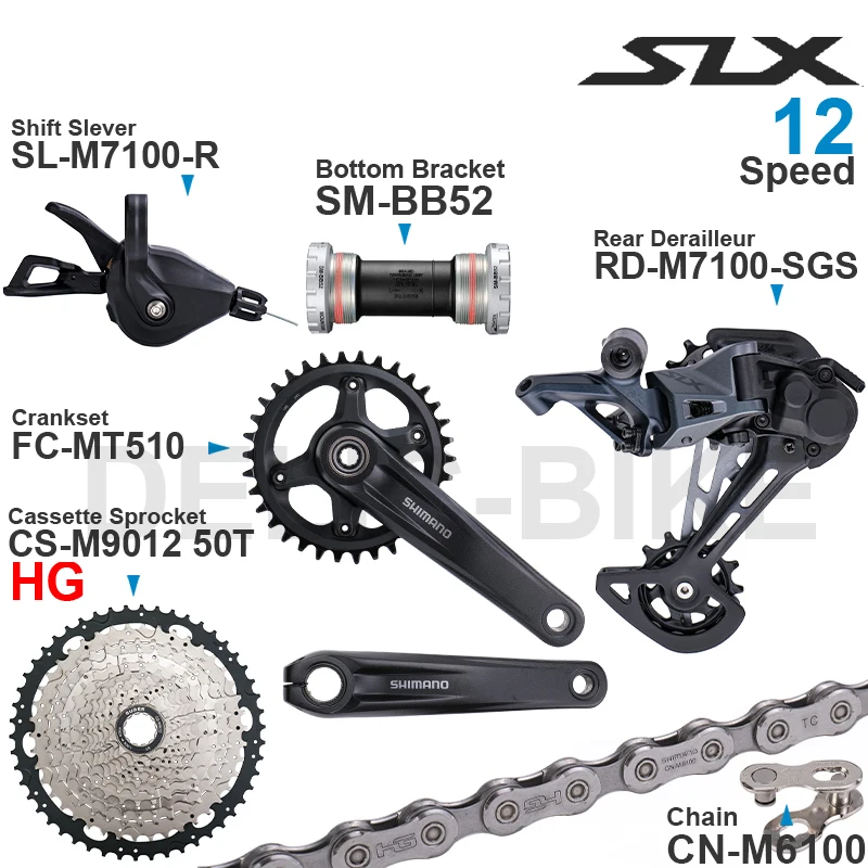 SHIMANO SLX M7100 1x12 Speed Groupset with Shifter Rear Derailleur CRANKSET and Cassette Sprocket 11-50T/52T CN-M6100 Chain