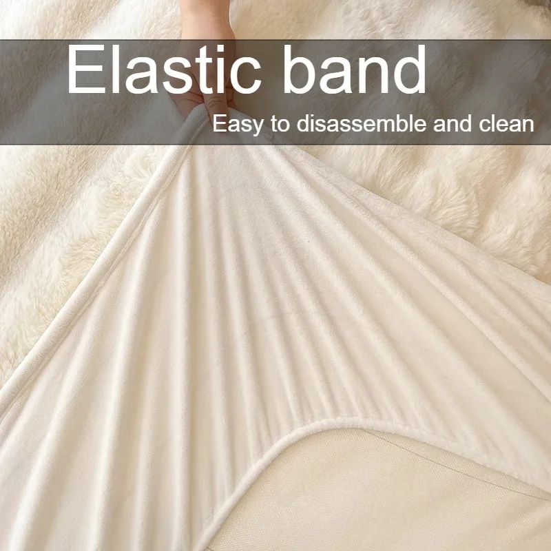 الفاخرة سميكة الأرنب الفراء المجهزة ملاءة سرير الشتاء أفخم الحليب المخملية فراش حامي غطاء 360 ° تغطية كاملة للفراش قابل للغسل #4