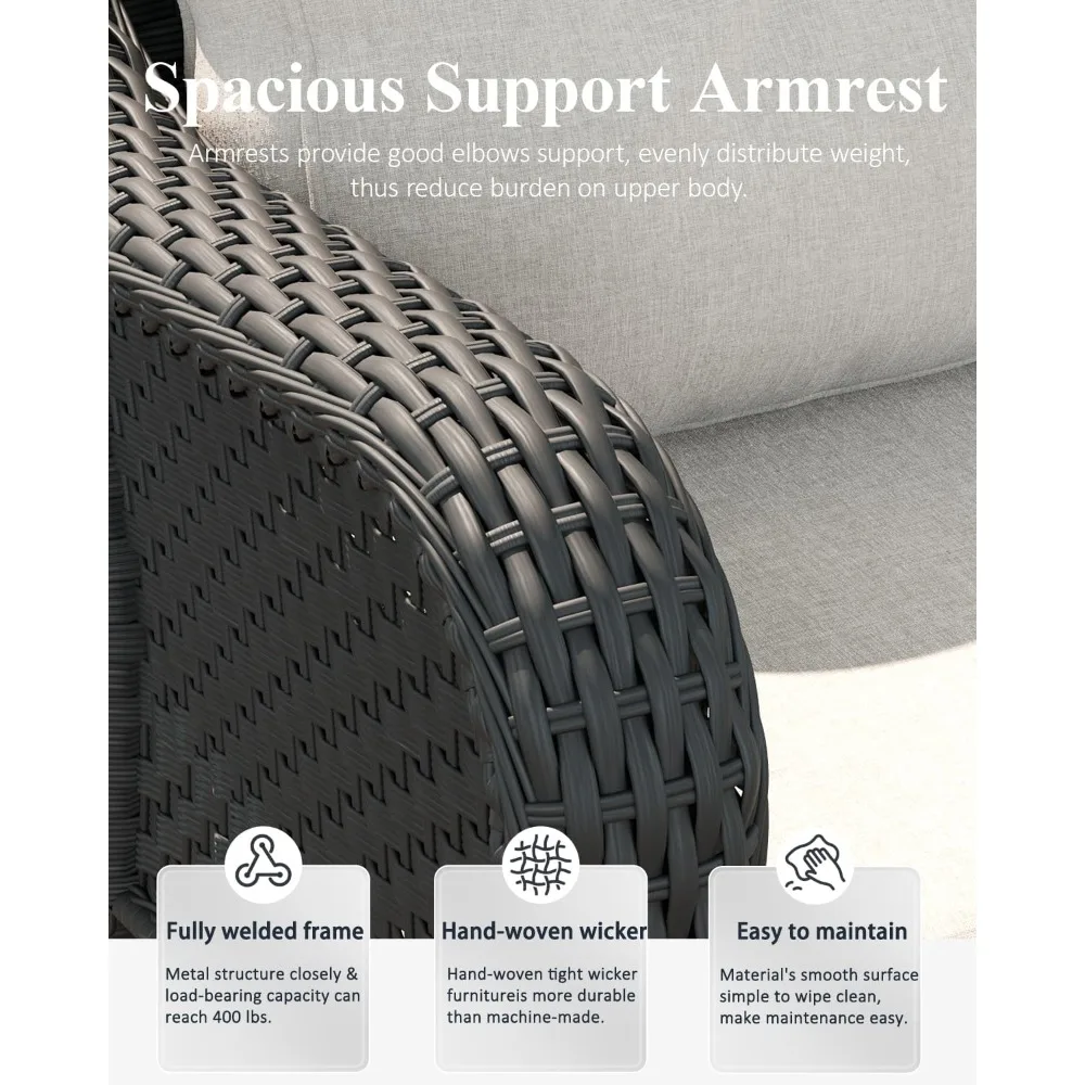 Set di mobili da esterno in rattan da 10 pezzi, incluso un set di mobili da giardino con schienale alto, una sedia a dondolo girevole e un tavolo da camino