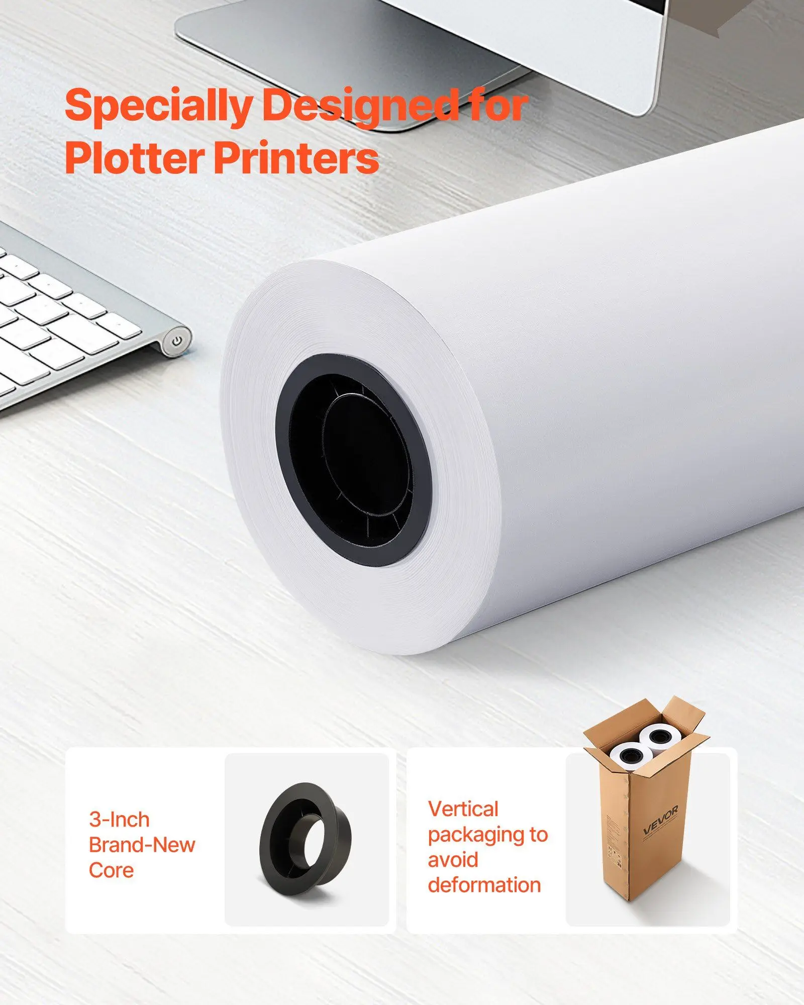 Wide Format Paper, 30 in X 500 Ft Plotter Roll, 2 Rolls CAD Bond Rolls with 3 in Core, 20 LB Bond Paper Rolls, Ideal for CAD
