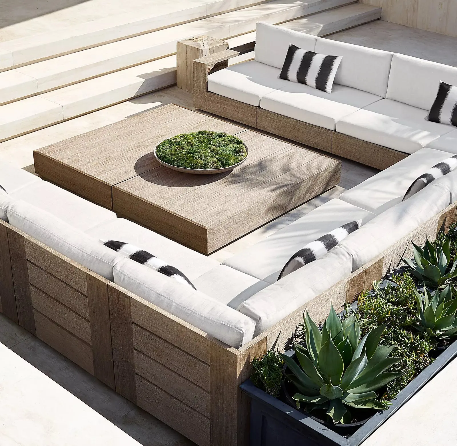 & Luxury Teak Wood Waterproof Sofa Thick Armrest Hotel Outdoor Sofa Set