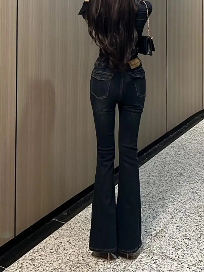 American High Street Sexy Spicy Girl Jeans svasati Pantaloni estivi da donna a vita alta elastici sottili con vita a V lunghi fino al pavimento