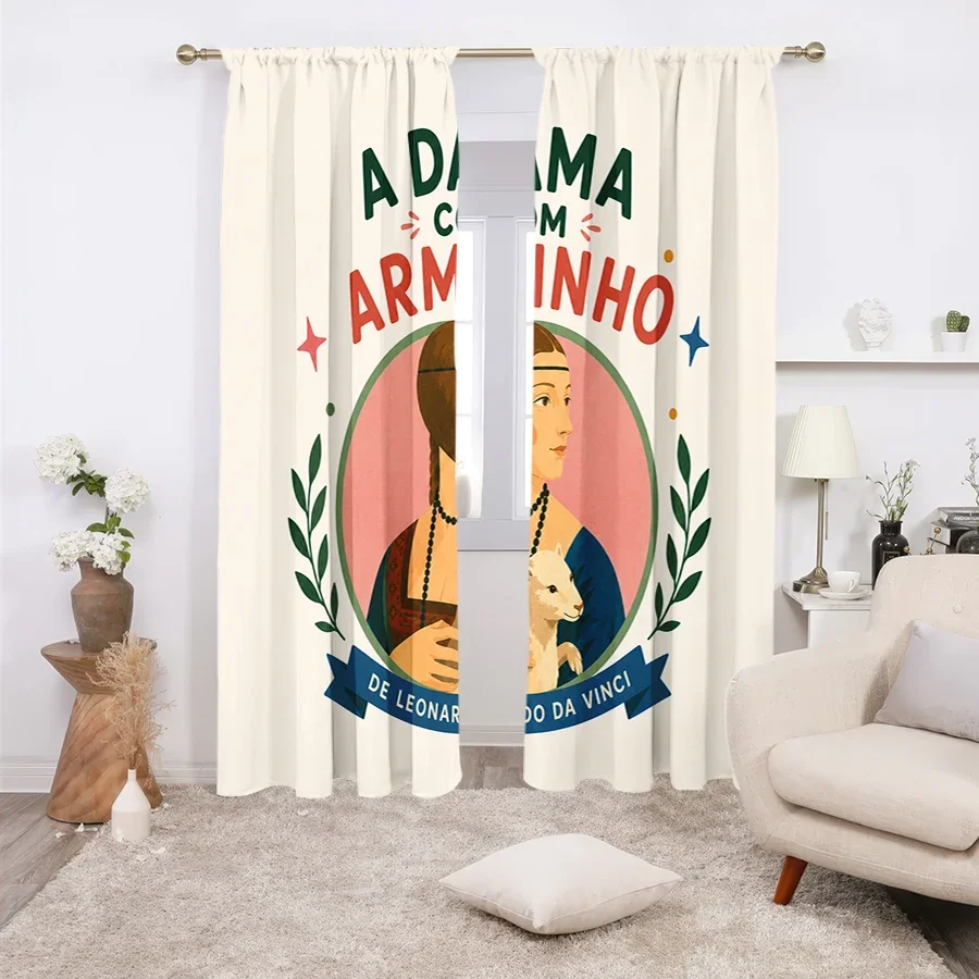 Da Vinci Art Print Curtain Set 2pcs Decorative Window Curtains Renaissance Lady Portrait Home Decor Panels