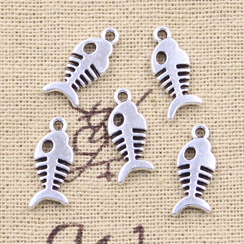 30pcs Charms Fish Bone 18x7mm Antique Silver Color Pendants Making DIY Handmade Tibetan Finding Jewelry