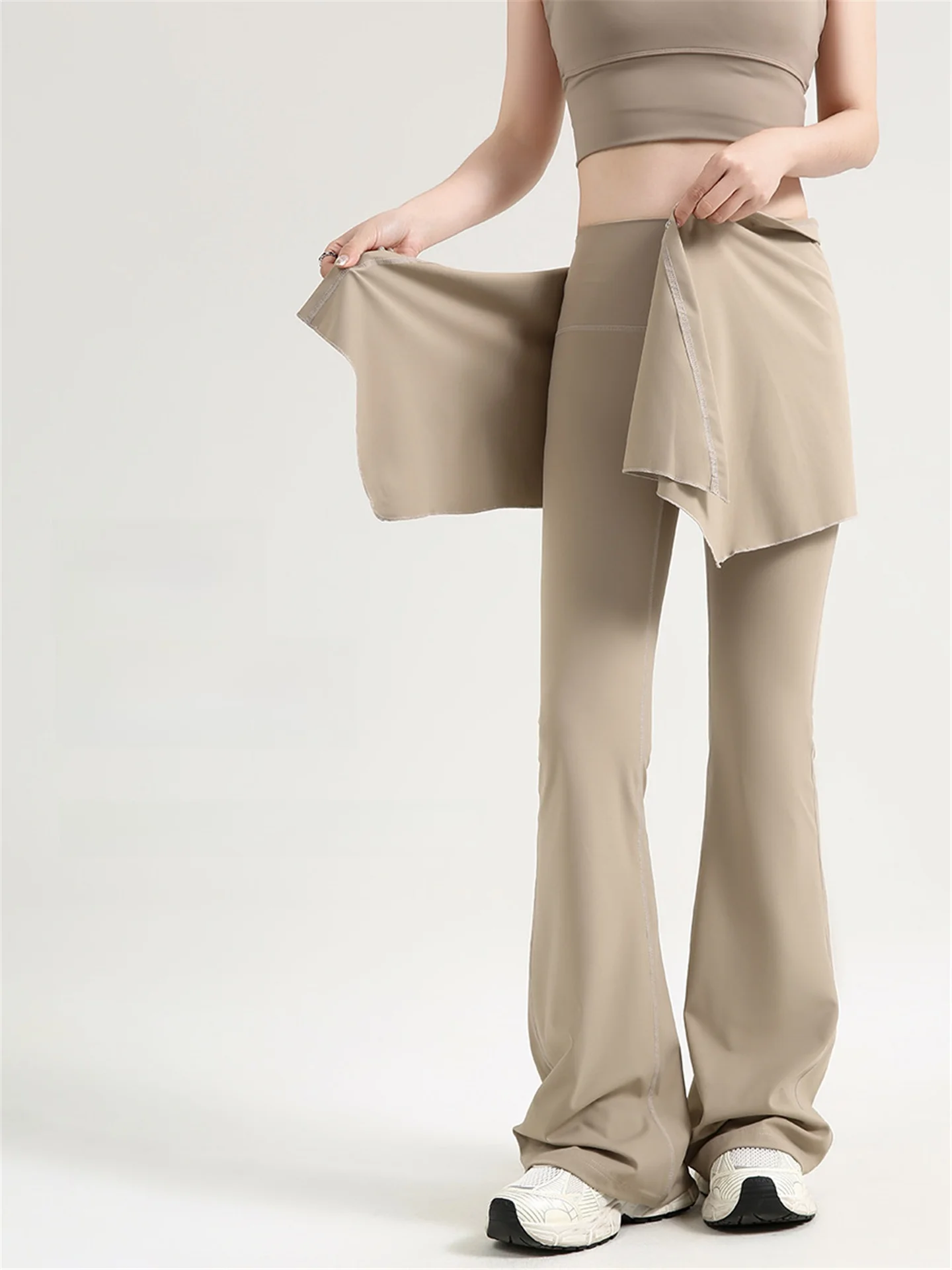 ハイウエストヨガパンツ ベルボトム 薄手フィットパンツ 女性用エクササイズ＆アウトドアウェア アイスシルク素材 ヒップアップ