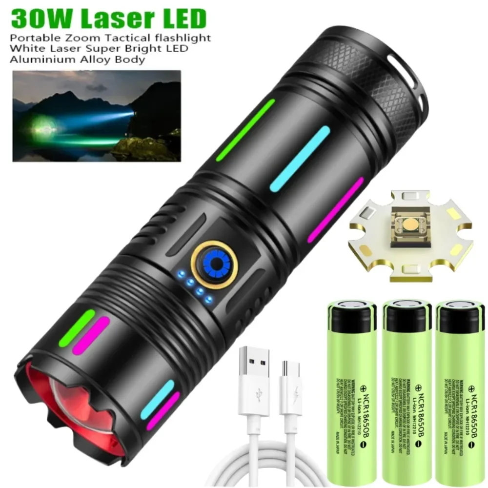 

Мощный светодиодный белый лазерный фонарик дальнего действия типа C, перезаряжаемый 5-режимный тактический зум-фонарик для кемпинга, охоты, рабочая лампа