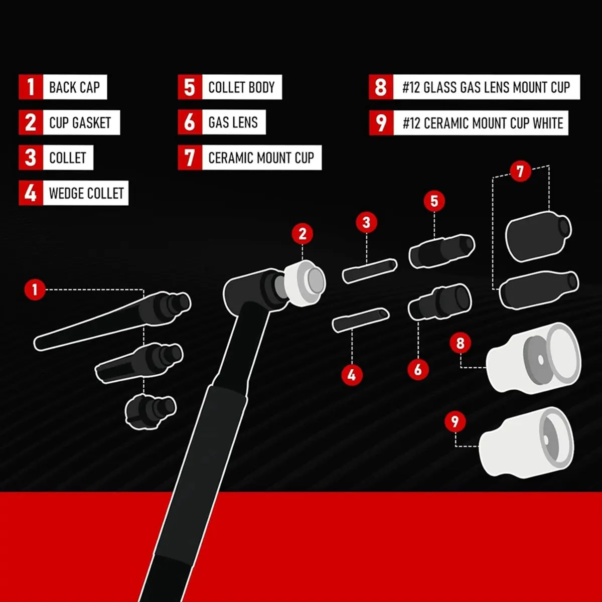 ABJY 87 قطعة TIG مجموعة ملحقات شعلة اللحام عدسة غاز قصيرة 12 طقم أكواب زجاجية لـ -17/18/26 #1