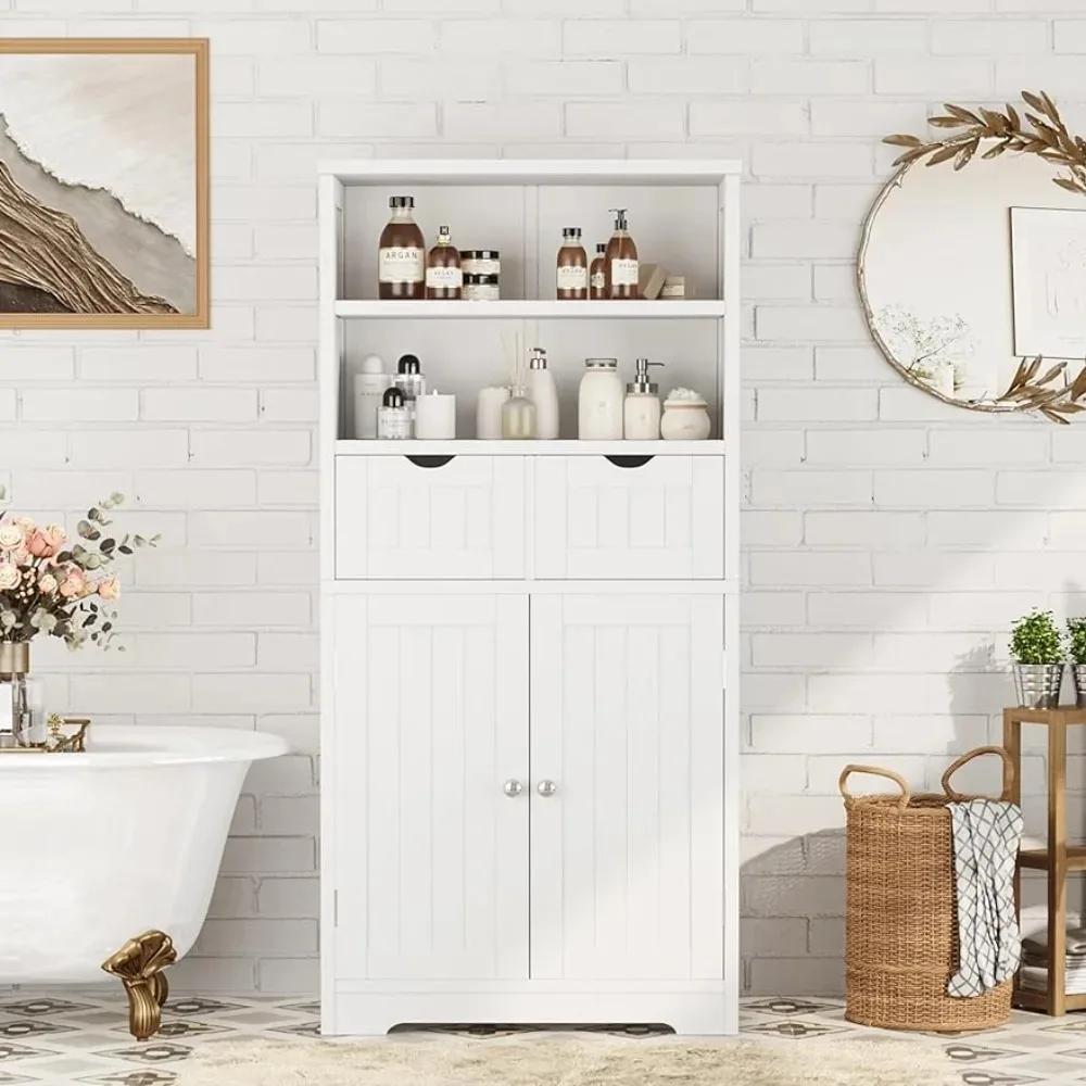 

23.6 X 11.8 X 49.6 Inches Open Cabinet Storage Large Display Cabinet White CWG009W Vanity Bathroom Furniture Under Bathroom Sink