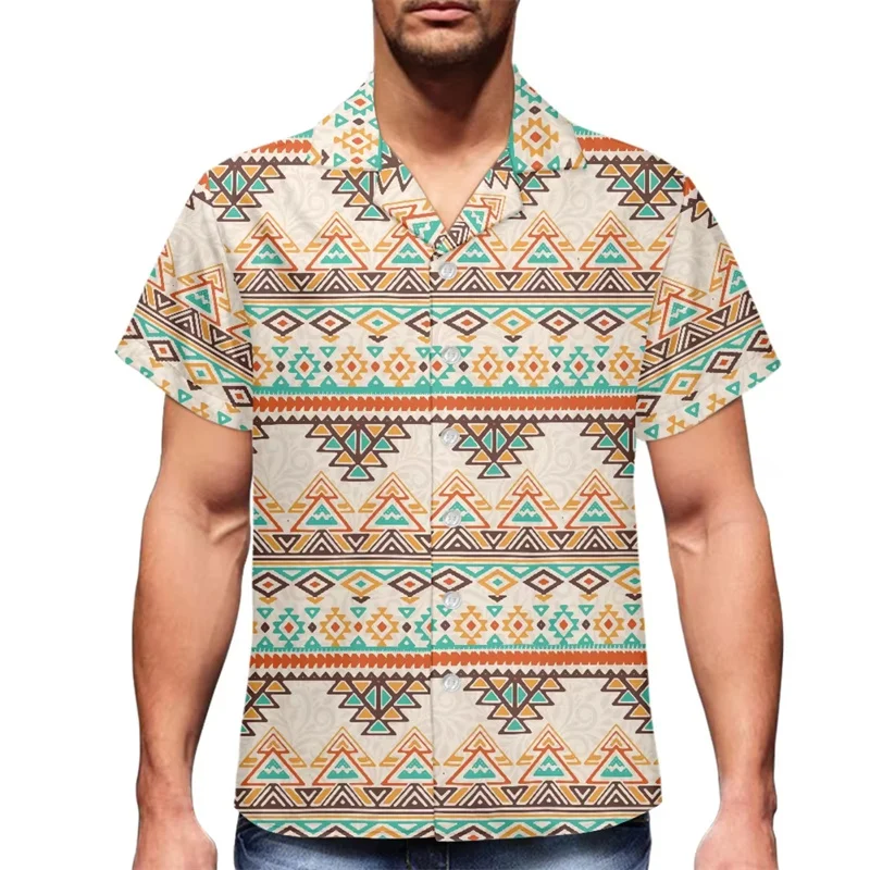 

Aztec Print Aloha Button Up Men's Shirts Vintage Summer Street Short Sleeve Hawaiian Shirt 3D Print Loose Casual Shirts Tops