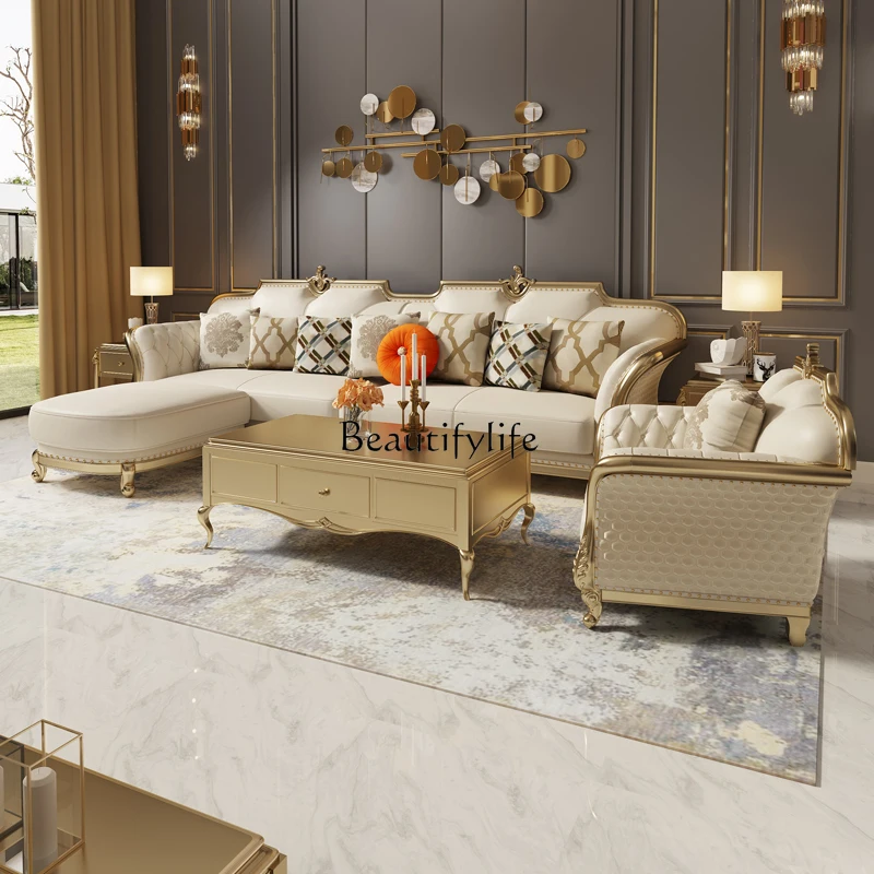 

American light luxury first-layer cowhide sofa European leather corner sofa size apartment