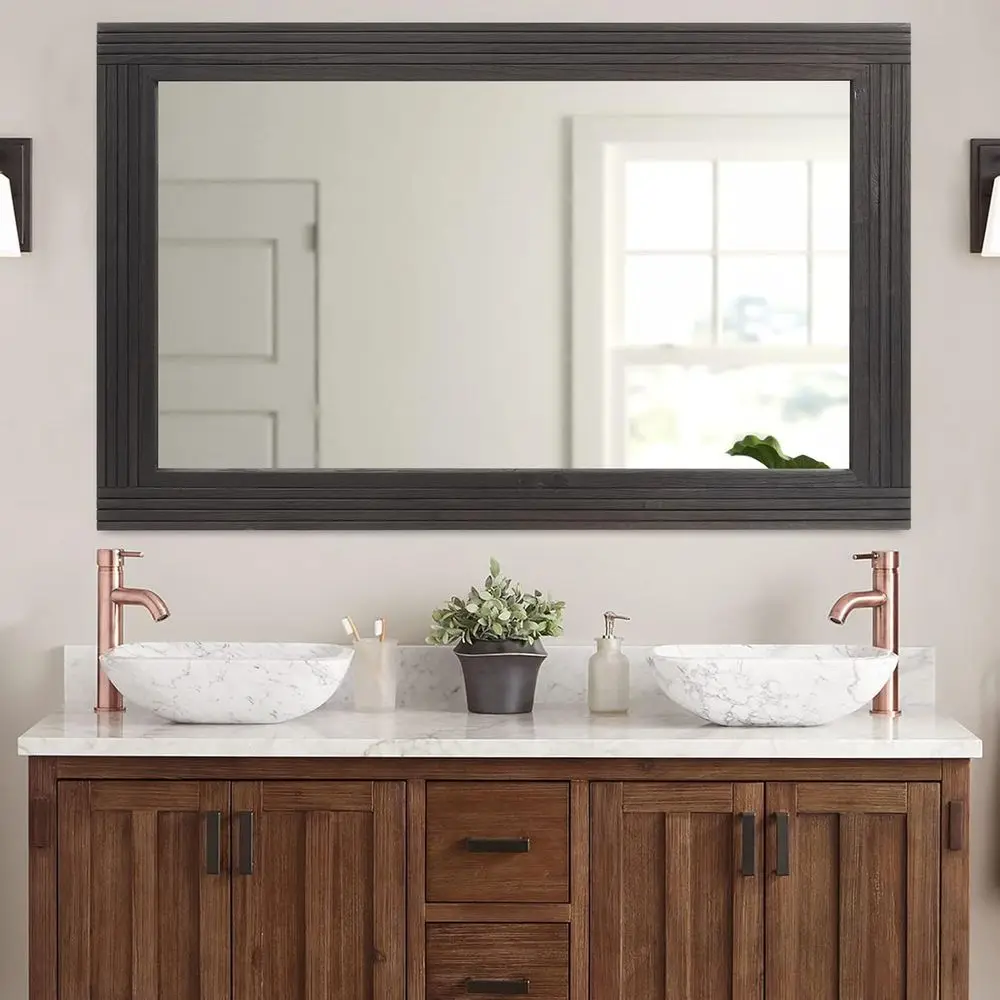 

Rustic Solid Wood Wall Mirror for Bathroom or Living Room, Handcrafted Spliced Vanity Mirror, Decorative Wall Art, Vertical or H