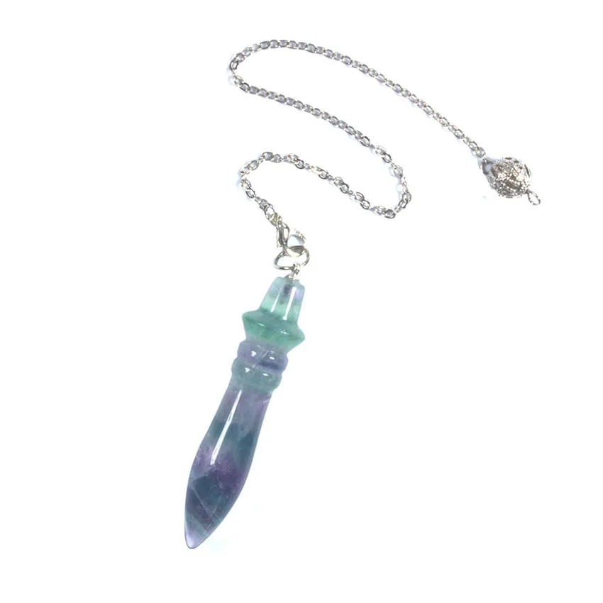 

Trendy-beads Silver Plated Rainbow Natural Fluorite Stone Pendulum Pendant Healing Chakra Jewelry