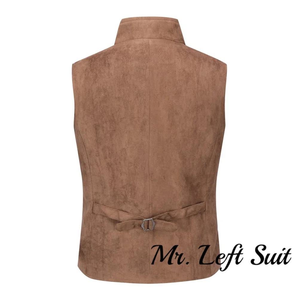 Mens Double Breasted Suede Dress Vest Gothic Steampunk Prom Party Waistcoat