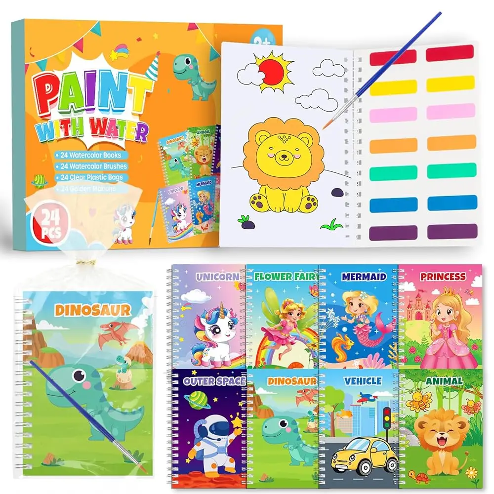 

24 водные раскраски для детей 4-8 лет, мини-раскраски оптом, подарки для детских праздников, наполнители для подарочных пакетов на детские дни рождения