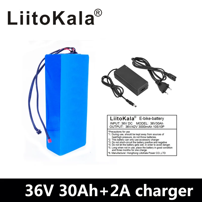 

LiitoKala 36V 30AH lithium battery 36v 30ah for electric bicycle use 18650 cell with 20A BMS+42V Charger