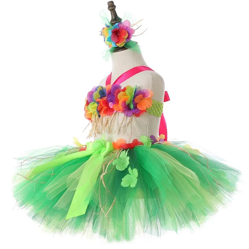 Coslan Hawaii Hula Flowers Girls Tutu Skirt Set Fluffy Children Kids Carnival Birthday Party Skirt Outfits Girls Performance Cos