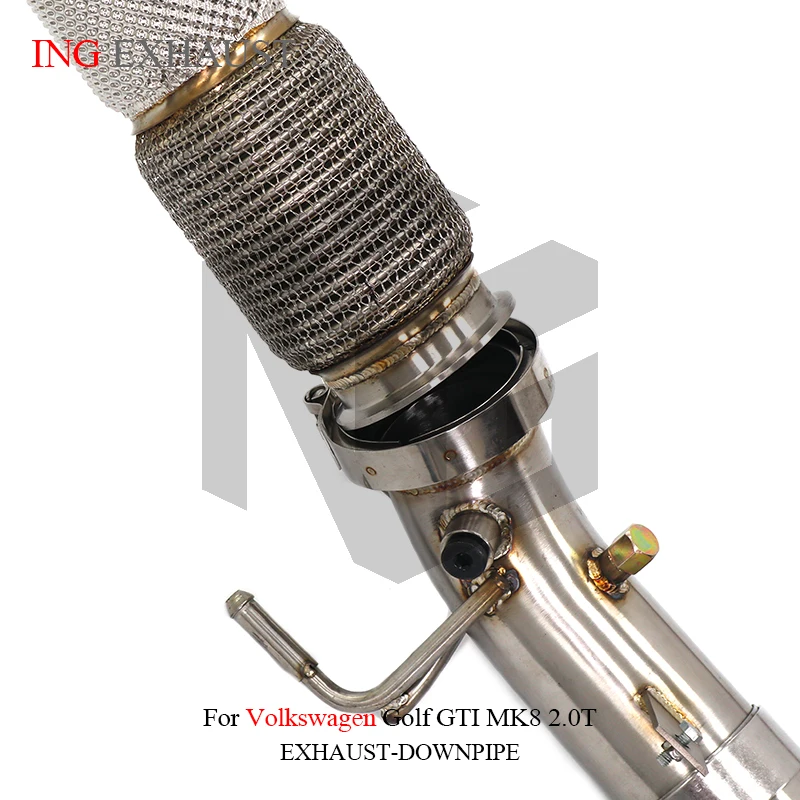 أنبوب سفلي من الفولاذ المقاوم للصدأ ING لسيارة Volkswagen Golf GTI MK8 2.0T أنبوب عادم الأداء بقطر 101 مم مع مشبك على شكل حرف V