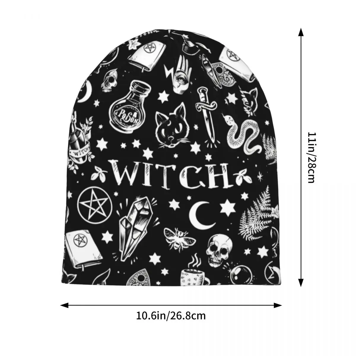 Witch Cat Pattern Bonnet Hats Hip Hop Outdoor Skullies Beanies Hat Halloween Occult Gothic Magic Unisex Warm Dual-use Caps