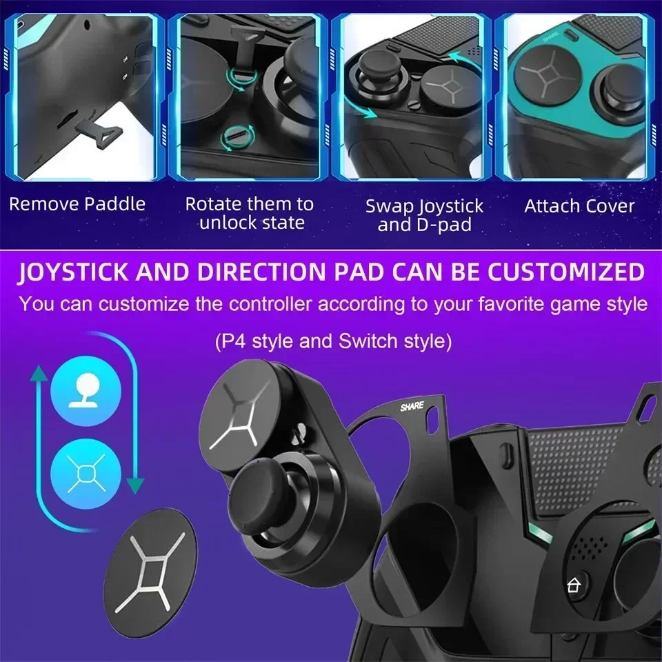 For PS4 Controller Wireless Dual Vibration Bluetooth Gamepad Programmable Turbo Function For PS4 Console Android IOS PC Joystick