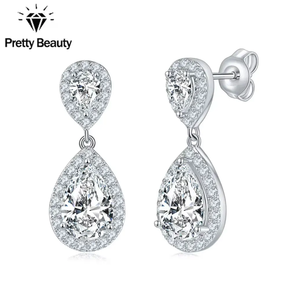 

Pretty Beauty S925 Silver 1.5CT Pear Cut Halo Moissanite Water-drop Pendant Earrings White Gold Plated Fine Jewelry for Women
