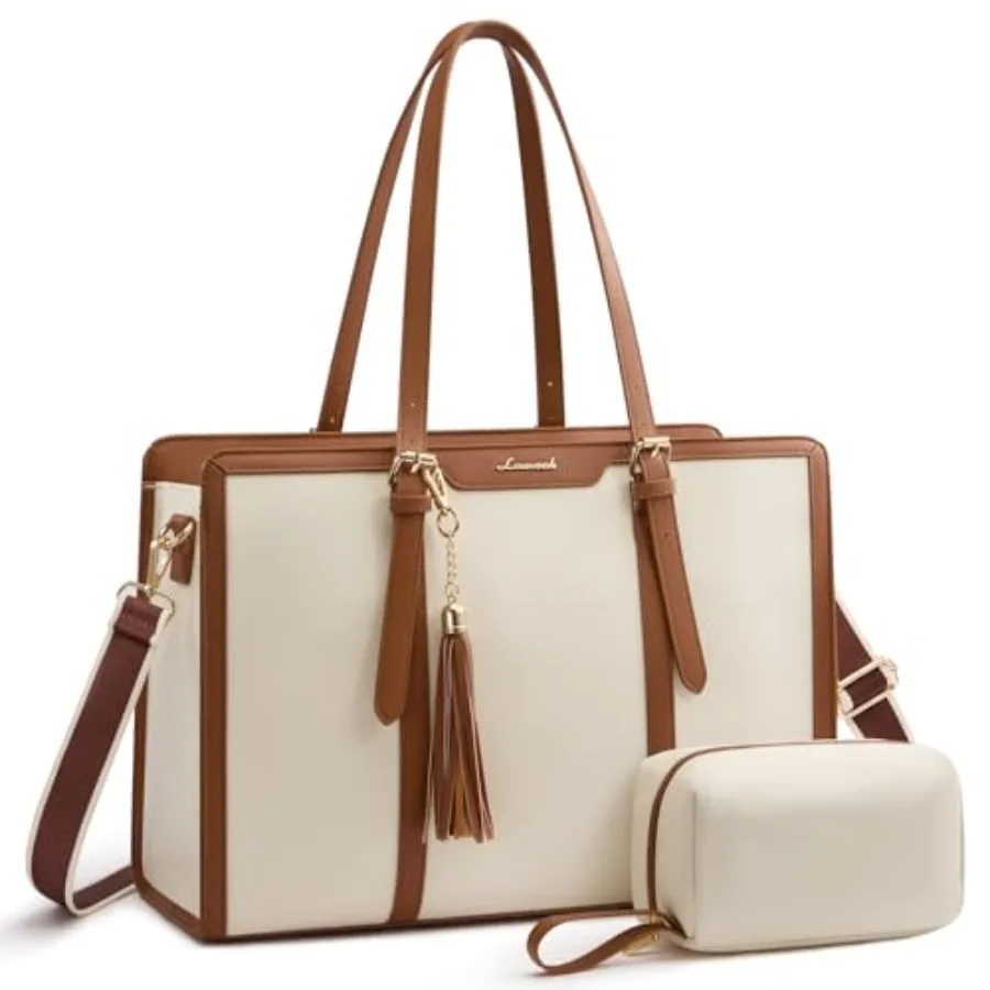 

Laptop Bag for Women - Lightweight Canvas Laptop Tote Large Capacity Computer Bag with Clutch Purse for Business Work Travel Sc