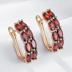 Wbmqda Double Layer Oval Red Zircon Drop Earrings For Women 585 Rose Gold Color Luxury Fashion Wedding Party Jewelry Gifts