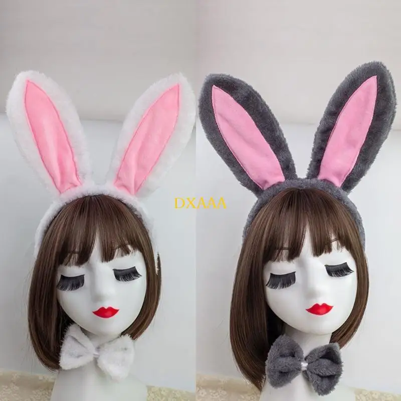 DXAA Easter Bunnies Costume Set Ears Tail Bowtie Gloves Animal Fancy Costume Accessories for Kids Halloween Cosplay Props