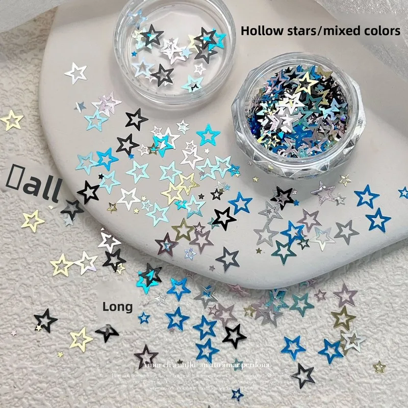 LYLE Sparkly Hollow Star Sequins Ultra Thin Iridescent Holographic Glitter Flakes Ins Nail Decorations Mixed Charms Set Bling