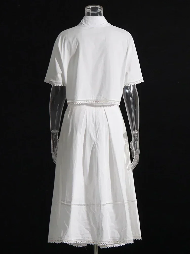 24 Summer Two Piece Sets for Women Lapel Short Sleeve Tops High Waist A Line Skirt Slim Set Female Fashion New Dresses for Women