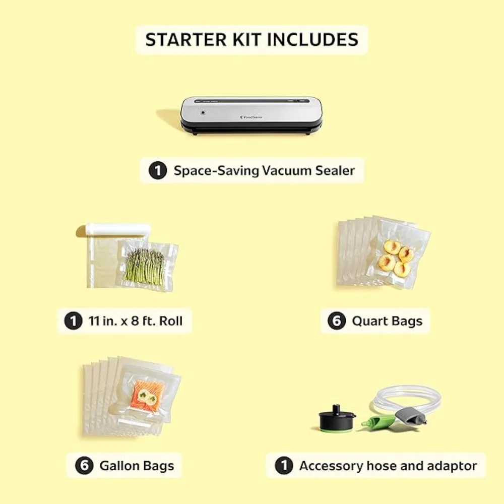 Oszczędzająca miejsce zgrzewarka próżniowa – z 5 workami i 1 rolką |   Urządzenie uszczelniające do przechowywania żywności w kuchni – kompaktowa konstrukcja