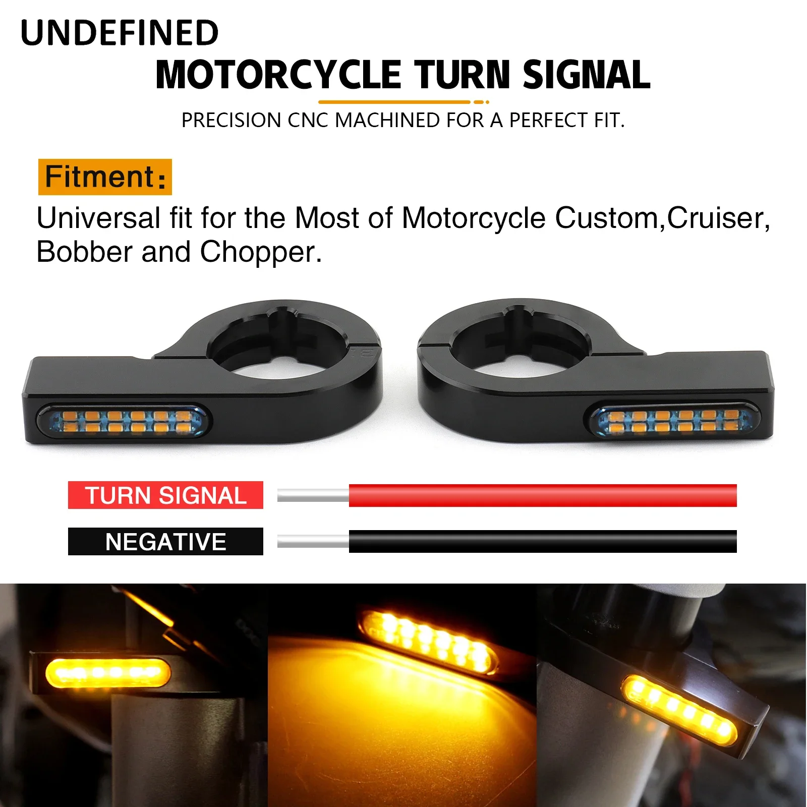 Motorcycle Fork Front LED Turn Signal Light 28mm-58m Amber Blinker Indicator Lamp For Harley Honda Yamaha Suzuki Bobber Chopper