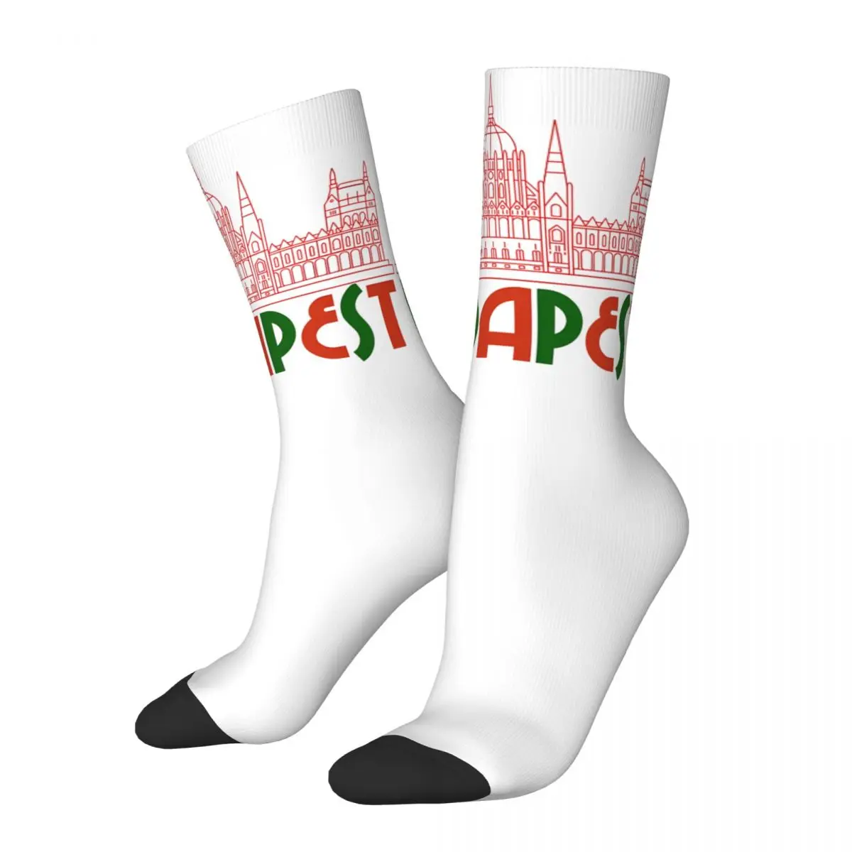 Budapest Hungary Sticker Men's Socks Retro Harajuku Europe Street Style Novelty Casual Crew Sock