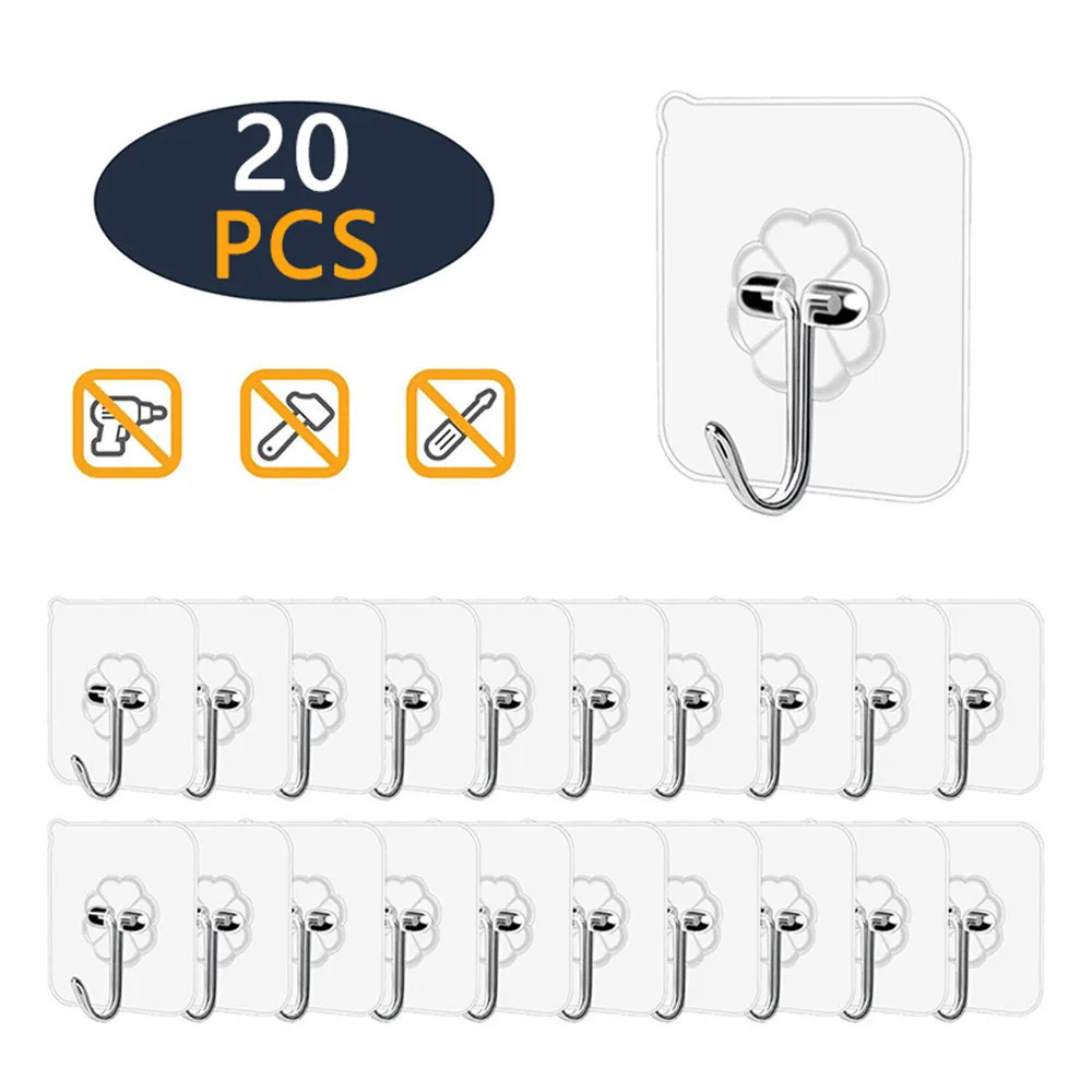 Transparente selbstklebende Wandhaken, robust, Mehrzweck-Wandhaken, Schlüsselhalter, Handtuchhalter für Küche, Badezimmer, Zubehör
