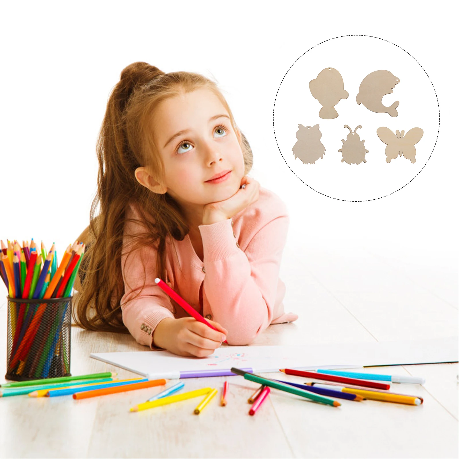 

10pcs Kids Diy Painting Unfinished Wood Chip Cutouts Children Pendants Wooden Crafts Safe Doodling Graffiti Hanging Decor Wood