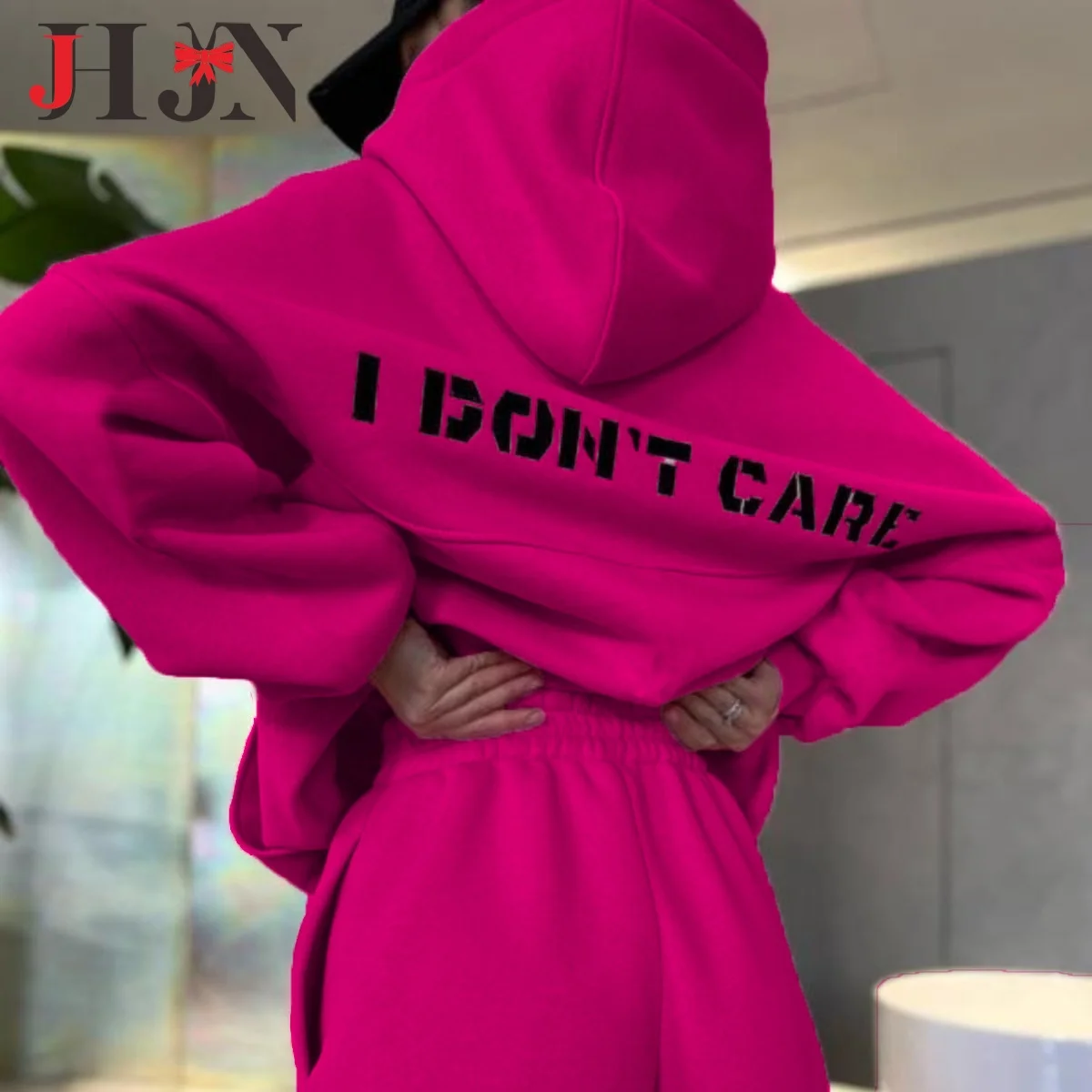 New Woman Sports Suit Letter Printing Hoodie Pocket Autumn Oversized Sportswear Streetwear Casual Sweatpants Fashion 2 Piece Set