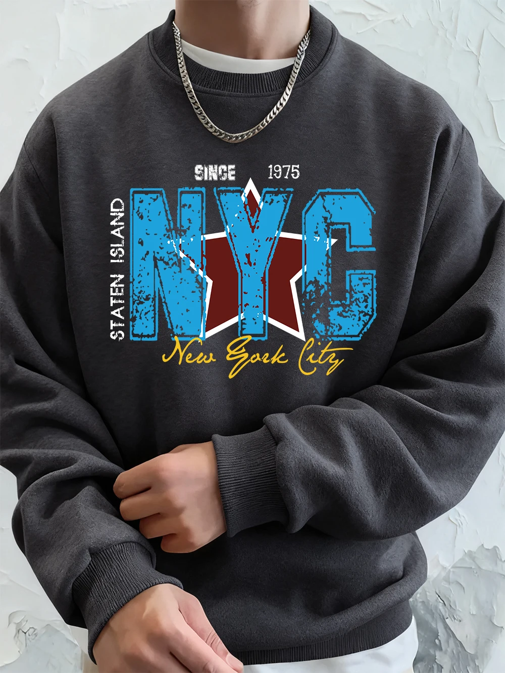 نيويورك مدينة الجزائر طباعة الرجال بلوزات الشتاء فضفاض هوديي الرياضة Crewneck الصوف الدافئة البلوز أساسيات الرجال الملابس